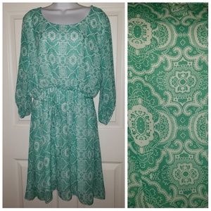 Espresso 2X Mint Green and White Flowy Dress